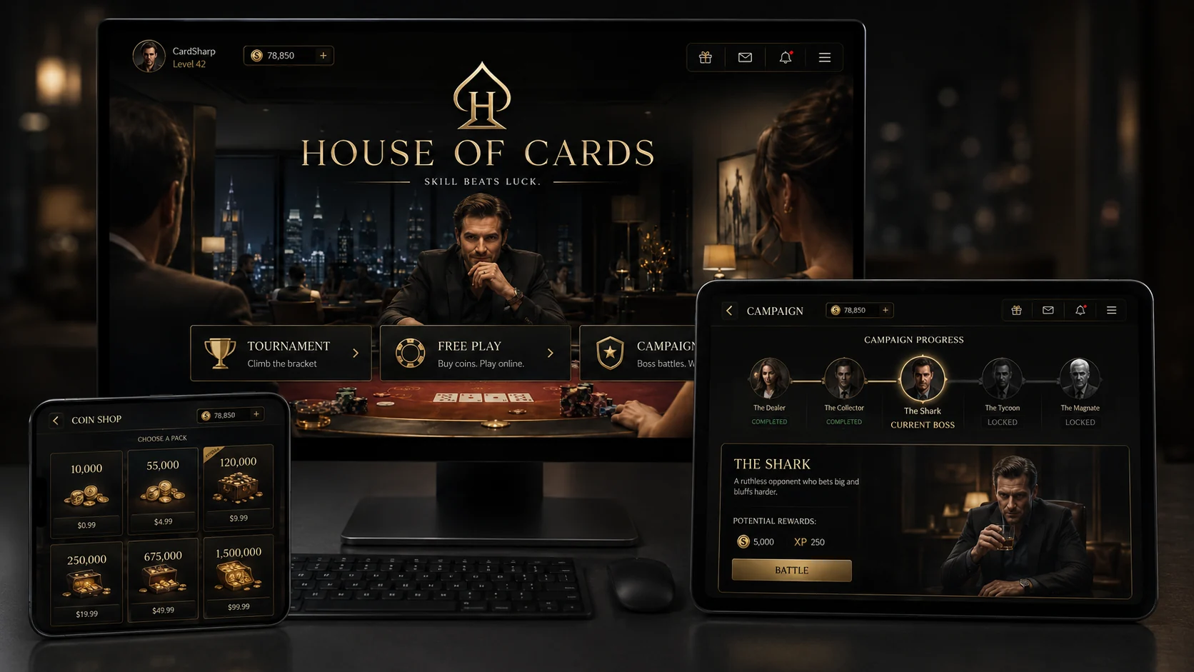 House of Cards presented across desktop, tablet and mobile devices