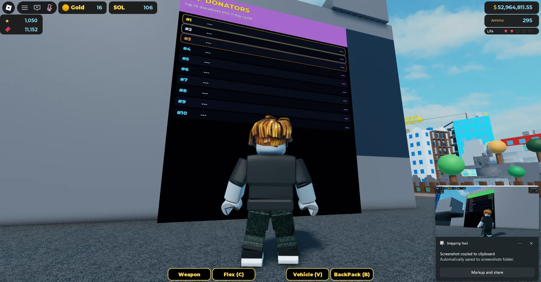 Donations leaderboard in Ticket City