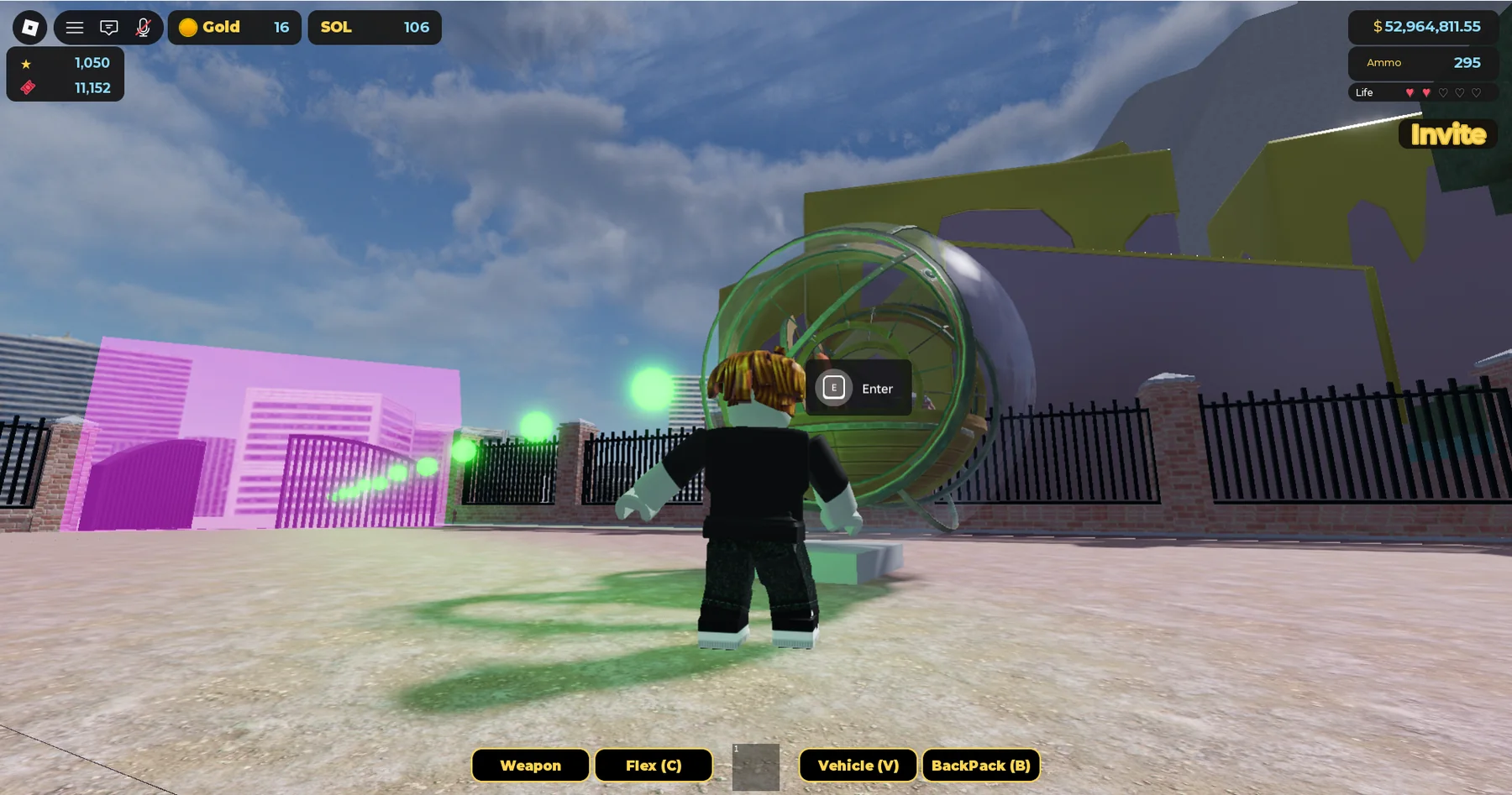 Player standing near a test vehicle in Wealth Inc.