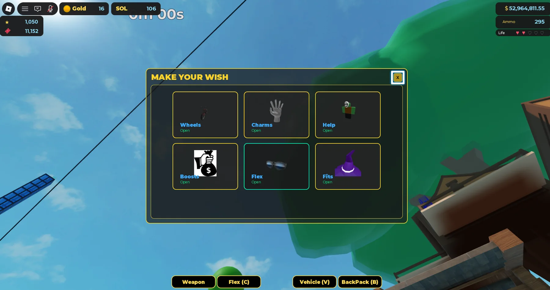 Wish reward selection interface in Wealth Inc.
